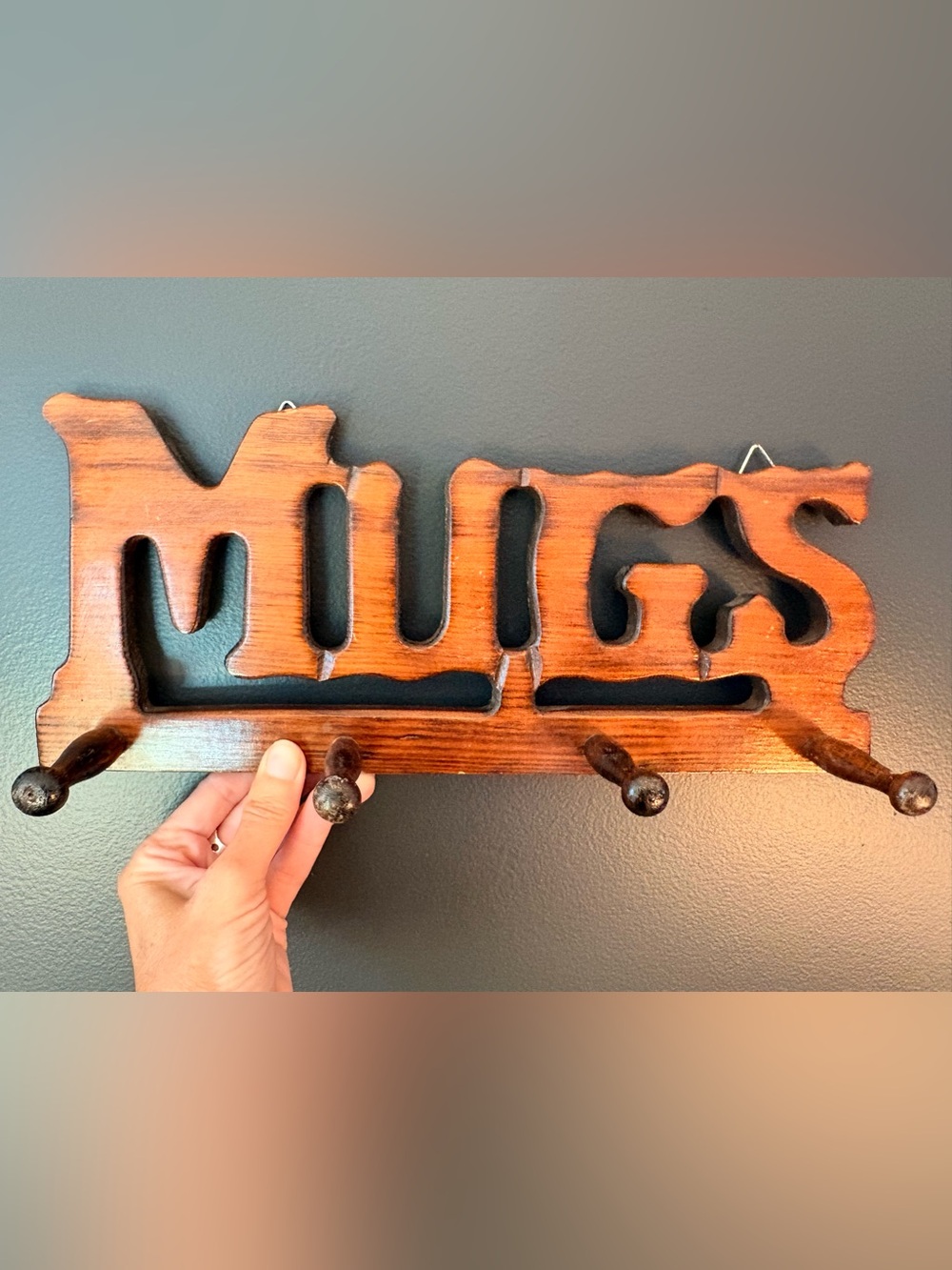 Vintage'MUGS' Wall Hook Rack - wood